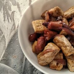 A picture of Teriyaki Sausage and Tofu.