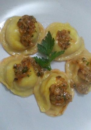 Una foto de Agnolotis veganos de calabaza
