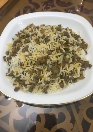 عکسی از دستور عدس پلو با‌ گوشت چرخ کرده😋