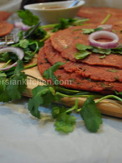 A picture of Indian Beetroot pancake پنکیک لبو.