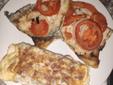 Lubina al horno y tortilla de claras con taquitos de jamón