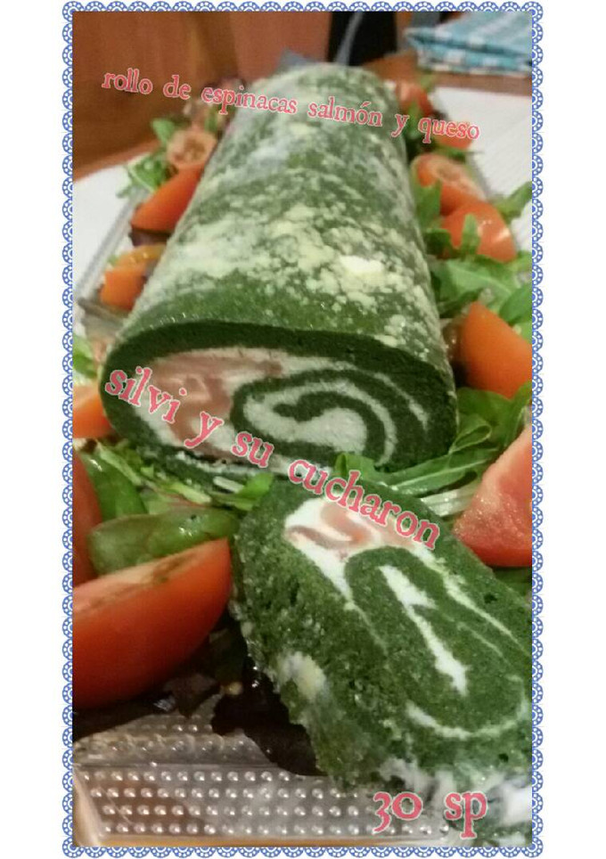 Una foto de Rollo de Espinacas, salmón y queso