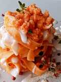 Tagliatelle al ragù di mazzancolle con crema di gorgonzola dolce