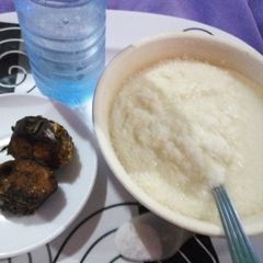 A picture of Cassava Flakes (Garri) and Grilled Fish #teamabuja.