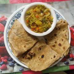 Chapati and cabbage curry A picture of Chapati and cabbage curry.