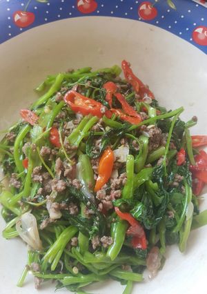 Foto resep Tumis kangkung daging cincang praktis