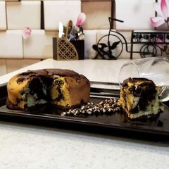 A picture of Choco marble cake with minty vanilla (Eggless).