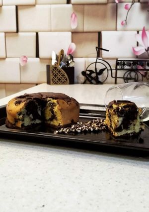 A picture of Choco marble cake with minty vanilla (Eggless).