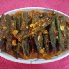 A picture of Stuffed bhindi (okra) with peanuts & coconut Masala.