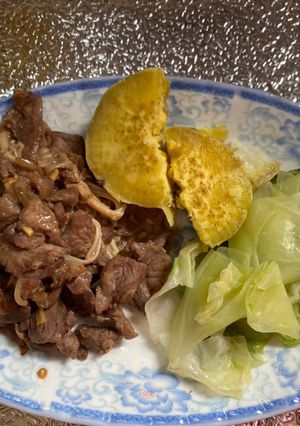 Hình của món Thịt bò xào + bắp cải luộc+ khoai lang (eat clean).