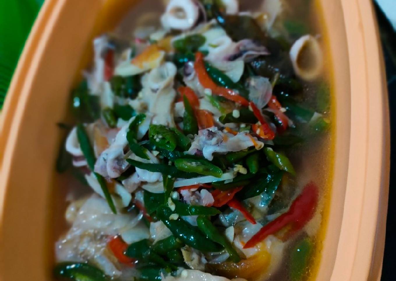 Cumi tumis tahu kering saos tiram