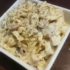 Chicken mushroom Fettuccine Alfredo A picture of Chicken mushroom Fettuccine Alfredo.