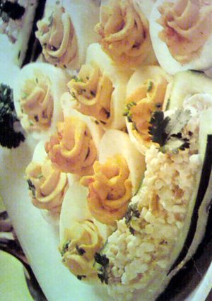 A picture of stuffed eggs - curry . ..
