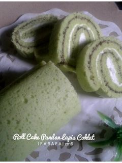 Foto resep Roll Cake Pandan Lapis Coklat (2 telur saja)