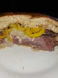 Stuffed corned beef in pretzel bread