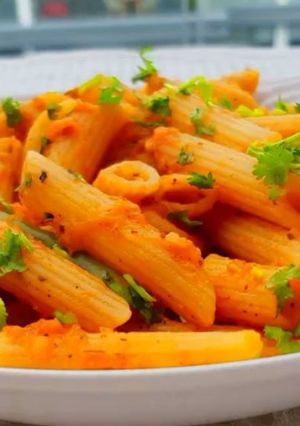 A picture of Red Sauce Pasta with Indian touch.