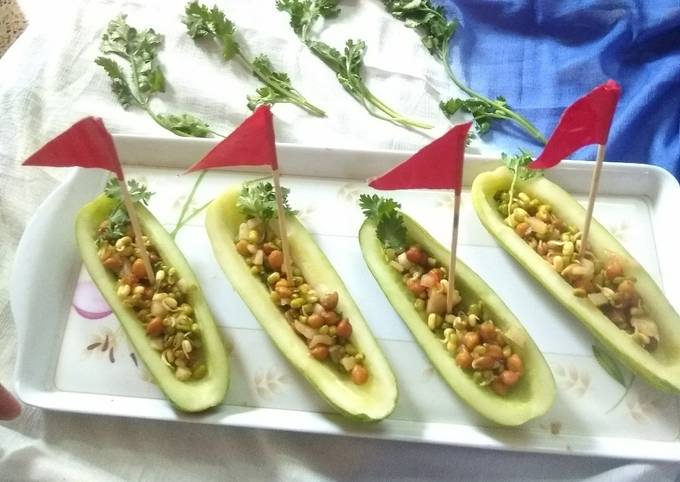 Recipe of Favorite Sprouts chat in cucumber boat
