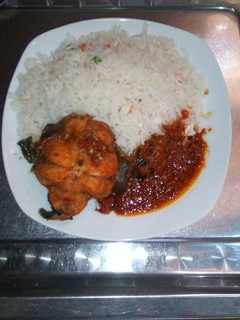 A picture of White rice and fish sauce.