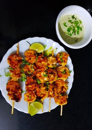 A picture of Grilled tandoori jumbo prawns.