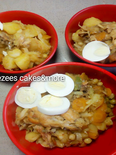 A picture of Veggie chicken irish with boiled egg.
