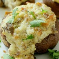 A picture of Italian stuffed mushrooms.