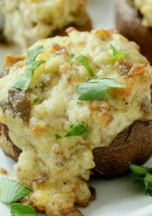 A picture of Italian stuffed mushrooms.