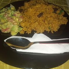 A picture of Pilau with guacamole.