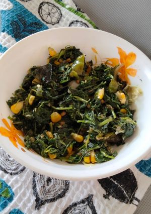 A picture of Corn palak stir fry.