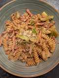 Pasta poireaux & allumette de bacon ! (sain, rapide et protéinée !)