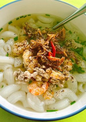 Hình của món Nui nấu thịt bằm & tôm khô.