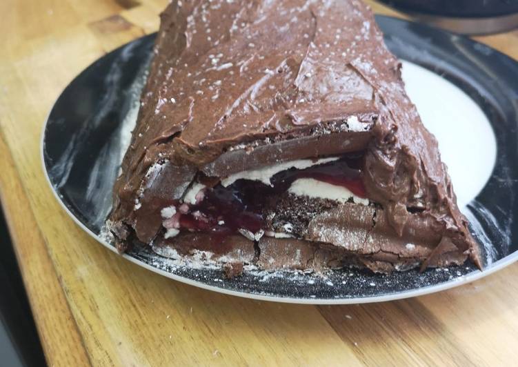 Chocolate Mousse Covered Black Forest Roulade