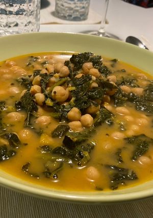 A picture of Tuscan Kale, Chickpea, and Cannellini Bean Soup.