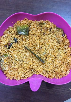 A picture of Vangibath (green brinjal rice).