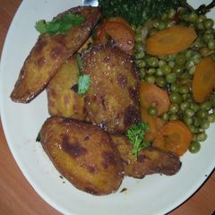 Fried sweet potatoes with peas A picture of Fried sweet potatoes with peas.