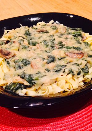 A picture of Cannellini Bean Alfredo pasta.