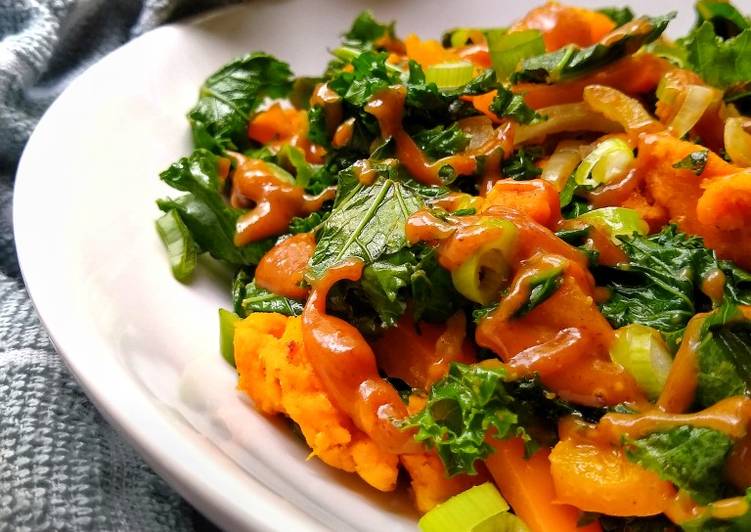 Steps to Prepare Any-night-of-the-week Sweet Potato & Kale Stir Fry With A Peanut Sesame Dressing