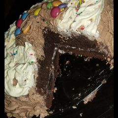 A picture of Simple moist chocolate cake with butter icing frosting.