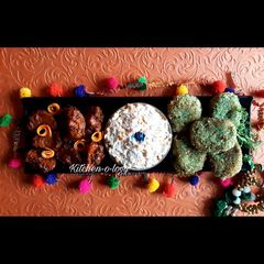 A picture of Indie Platter of Chatpate Aloo, Minty Aloo Kebabs & Chicken Mayo.