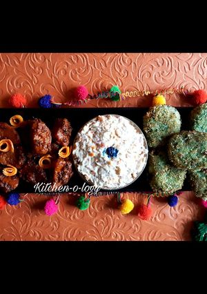 A picture of Indie Platter of Chatpate Aloo, Minty Aloo Kebabs & Chicken Mayo.
