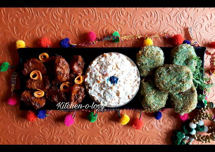Indie Platter of Chatpate Aloo, Minty Aloo Kebabs &amp; Chicken Mayo