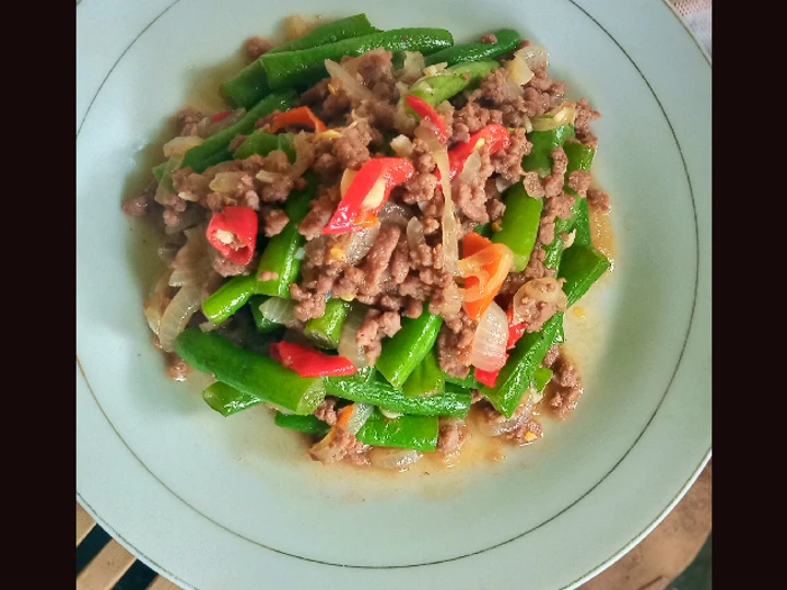 Cara Sederhana Menyiapkan Resep  Buncis tumis daging cincang yang Lezat, Lezat Sekali