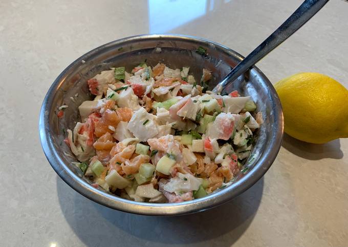 Salade de goberge et saumon fumé