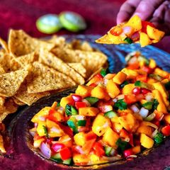 A picture of Mango salsa with nachos.