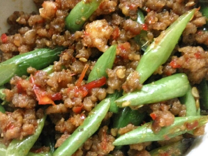 Cara Simple Membikin Resep  Buncis tumis daging cincang pedas yang Menggugah Selera, Bikin Ketagihan