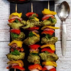 A picture of Pista Kaju Murg Kabab/ kebab with Cheesy Dip.