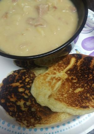 A picture of Fried Cornbread with Swiss.