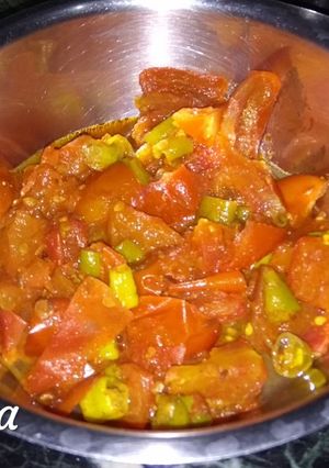 A picture of Tomato green chilli veg.