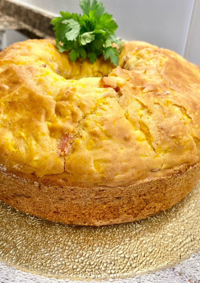 Una foto de Pastel salado con calabaza y bacon