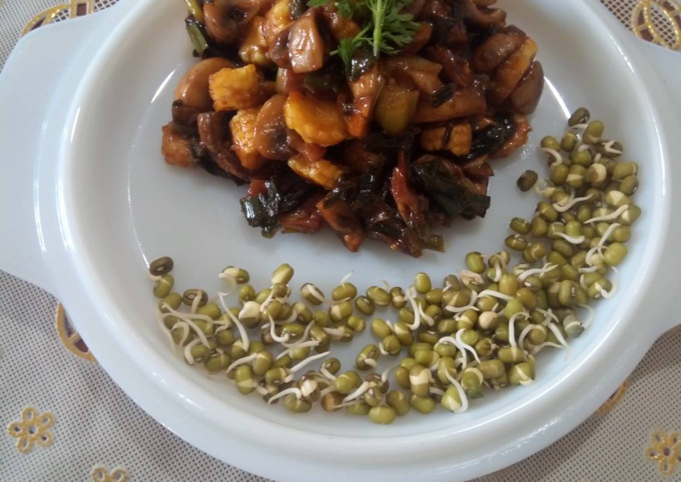 Spring onions stir fry