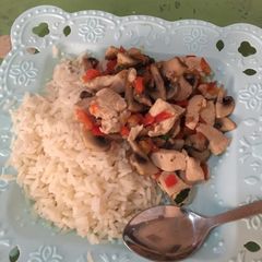 A picture of Balsamic chicken and mushrooms.